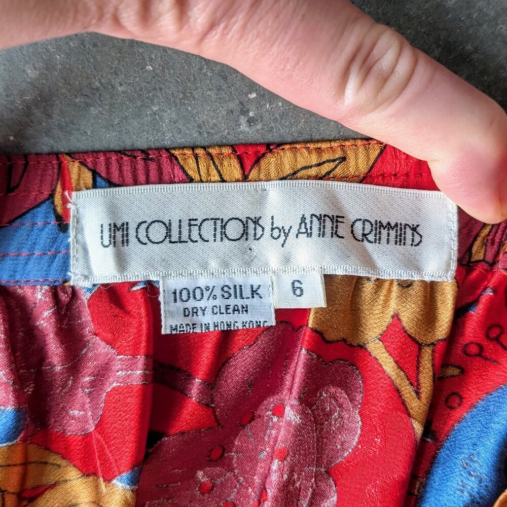 Vintage Umi Collections by Anne Crimmins Red Blue Patterned Silk Midi Skirt - Picture 8 of 9